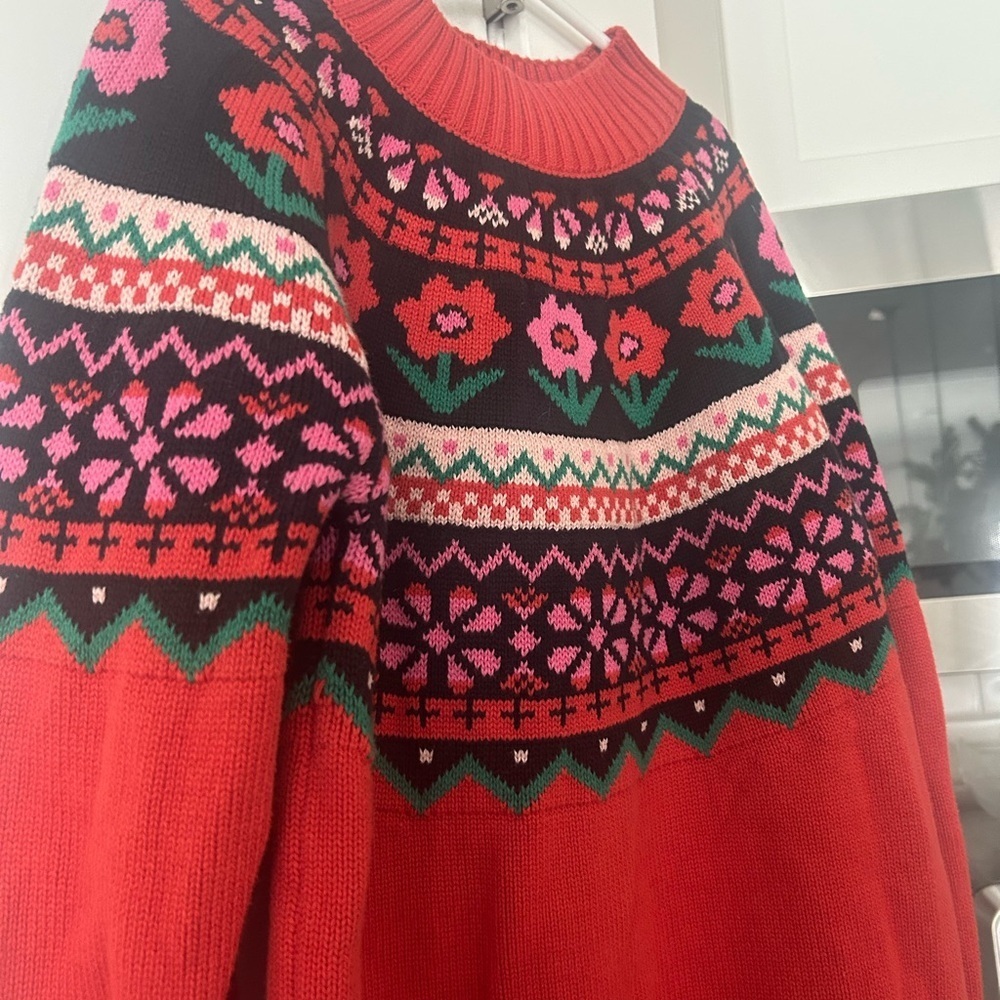 Hanna Andersson Red and Pink Patterned girls sweater dress - Picture 2 of 6